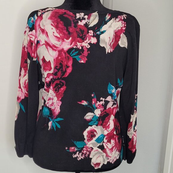 WHBM Black & Pink Floral Embellished Button-Up Cardigan – Size XL - Picture 4 of 8